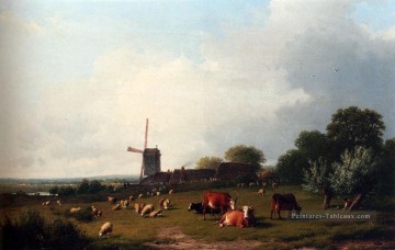  paysage - Un paysage d’été panoramique avec des bovins paissant dans une prairie Eugène Verboeckhoven animal